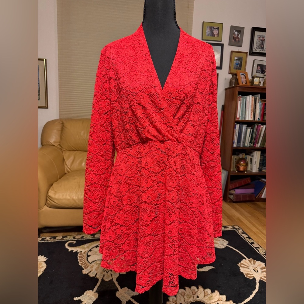 Red Lace Long Sleeve Top